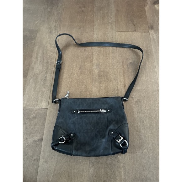 MICHAEL KORS FALLON MK Signature Black Jacquard Leather Messenger Shoulder Bag - Picture 1 of 4